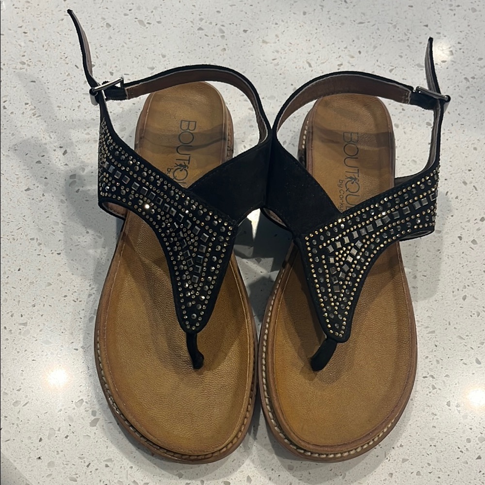 Black Sandals with Rhinestone Detailing